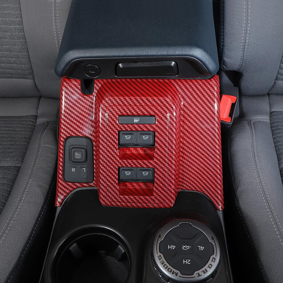 Suitable for 2021-2024 for Ford for Mustang 4-Door Red Carbon Fiber Window Switch Panel Cover Trim Frame