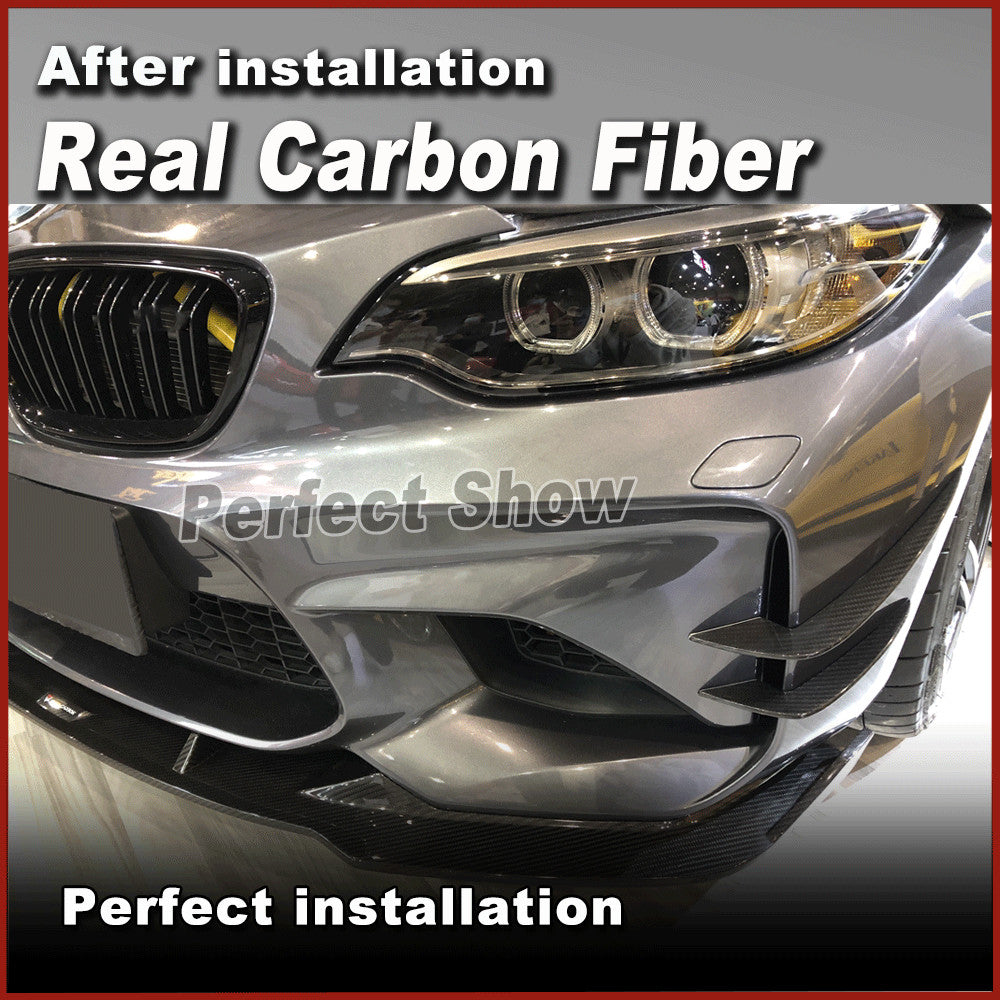 Fit for BMW F87 M2 16-20 REAL Carbon Front Bumper Canard Splitter Kit Fins Trims