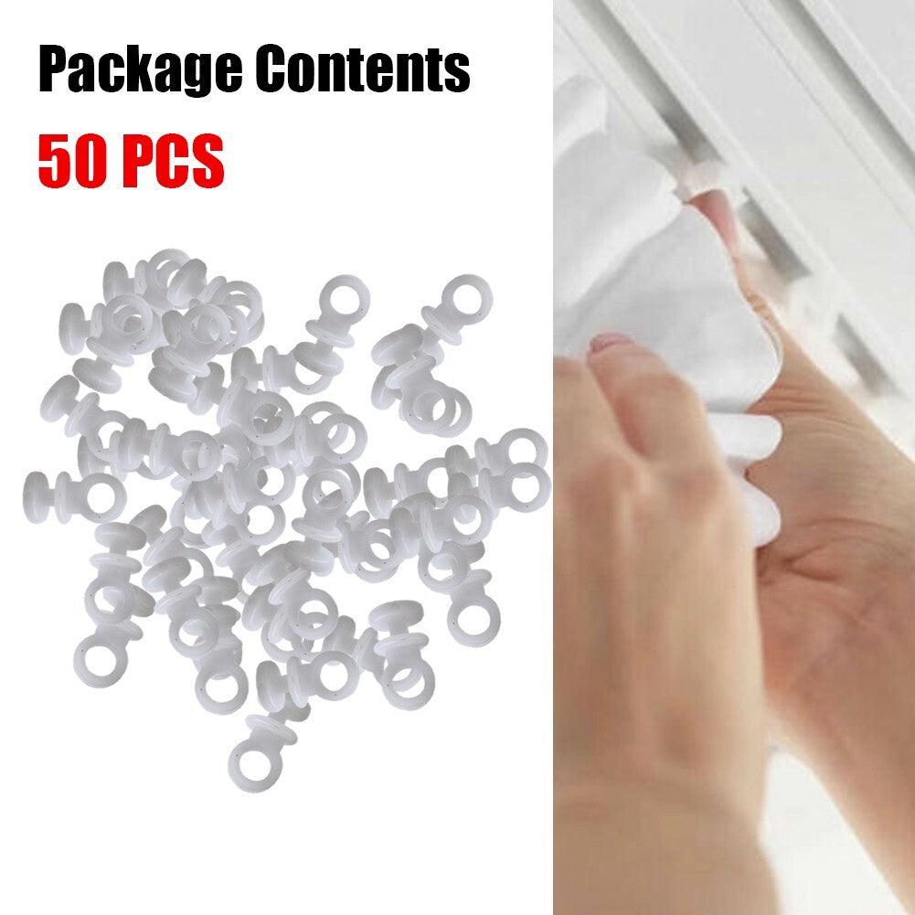 50 Plastic curtain track hooks and casters suitable for campervans, RVs, and boats.
