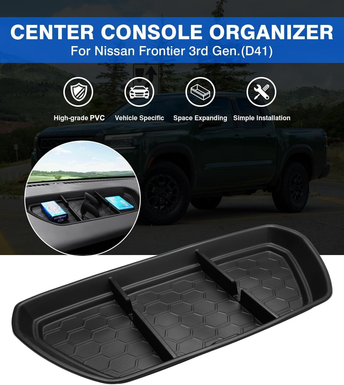 Compatible with Frontier 2022+ PVC dashboard storage tray, storage box, and phone holder. n
