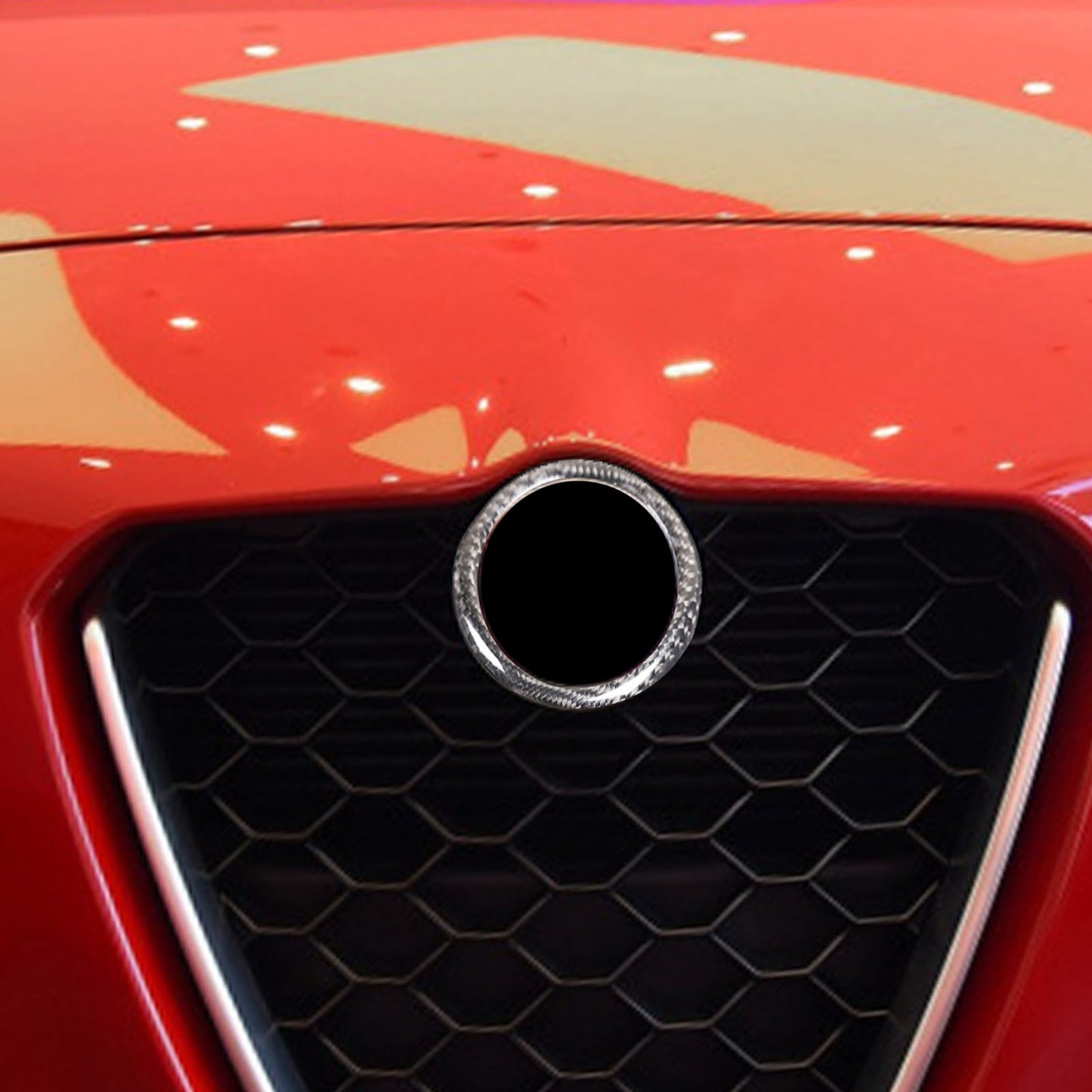 Carbon Fiber Front Car Logo Decorative Ring Trim for Alfa Romeo Giulia 2017-20