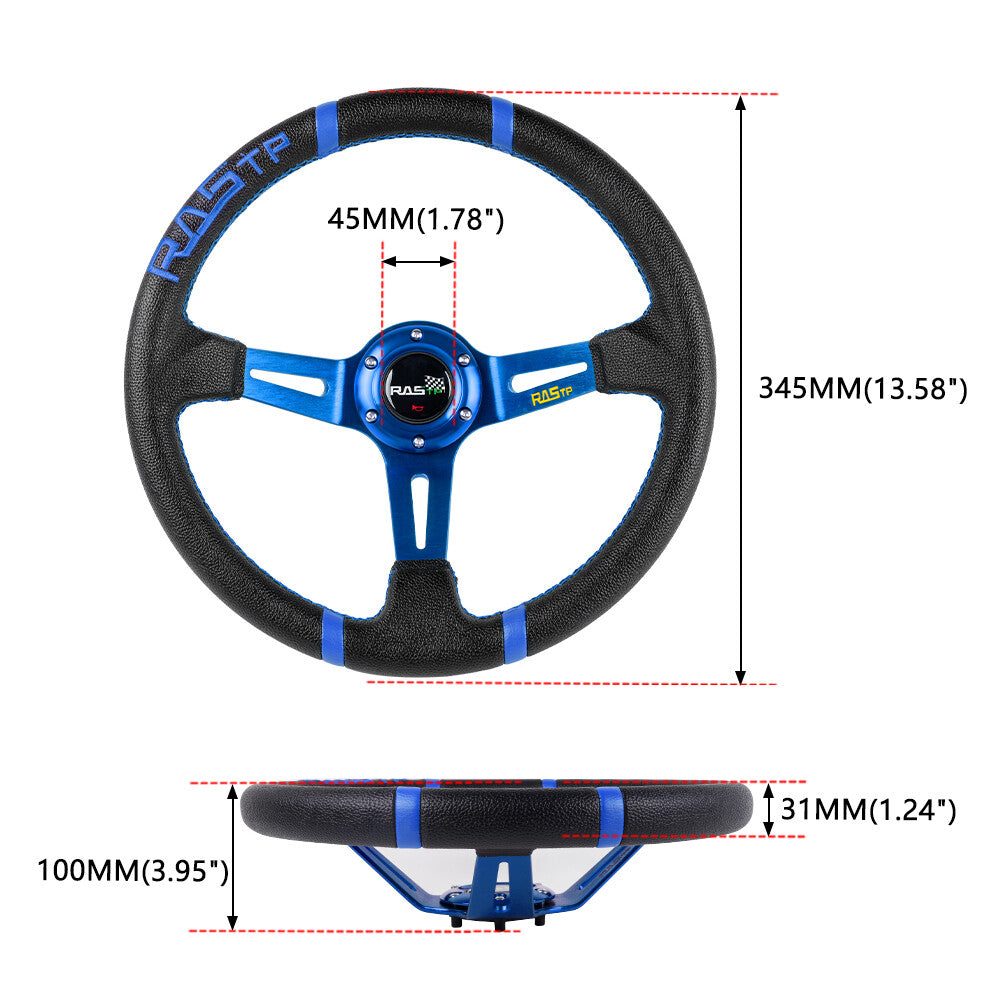 Racing Car 14 Deep Dish Drifting Steering Wheel Blue Quick Release Adapter