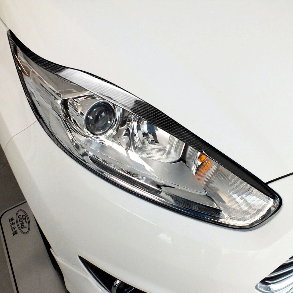 Real Carbon Fiber Front Headlight Eyelids Eyebrow Trim for Ford Fiesta 2013-2016