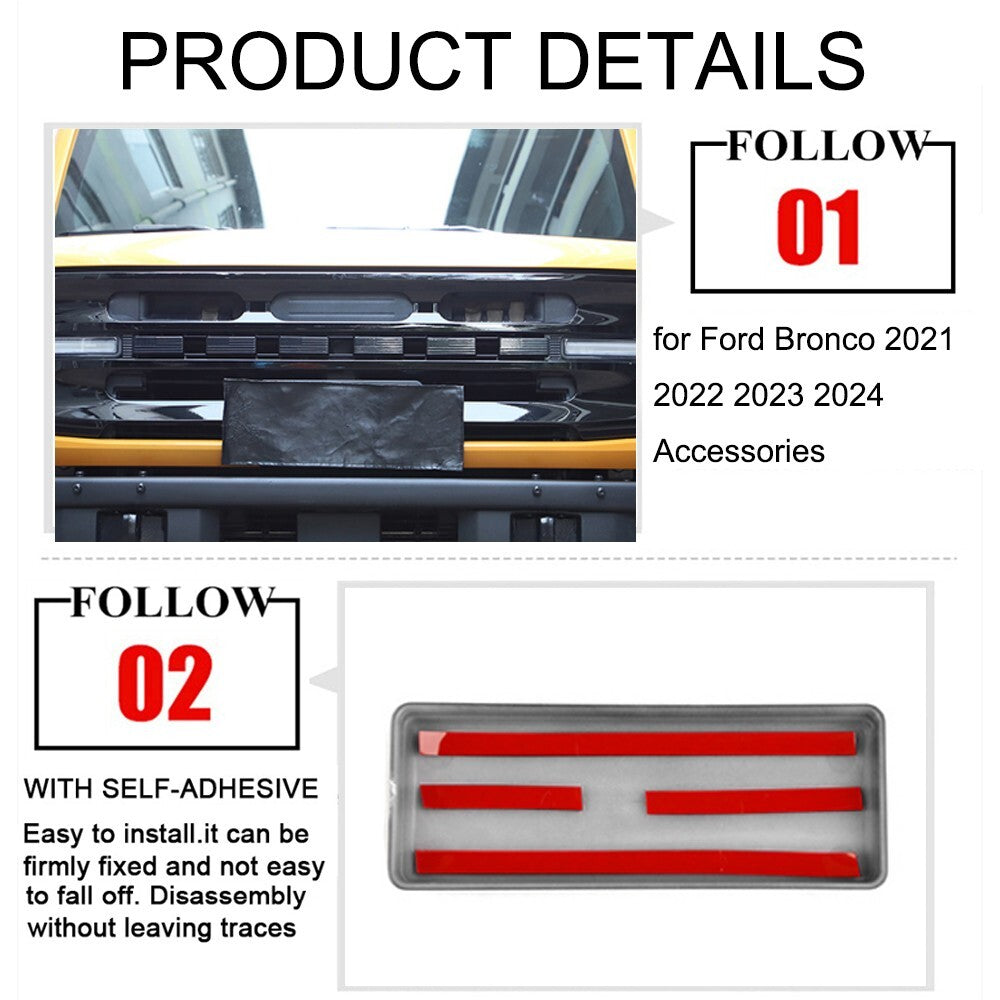 1X Black ABS Front Grille Letter Emblem Decor Cover Trim for Ford Bronco 2021+