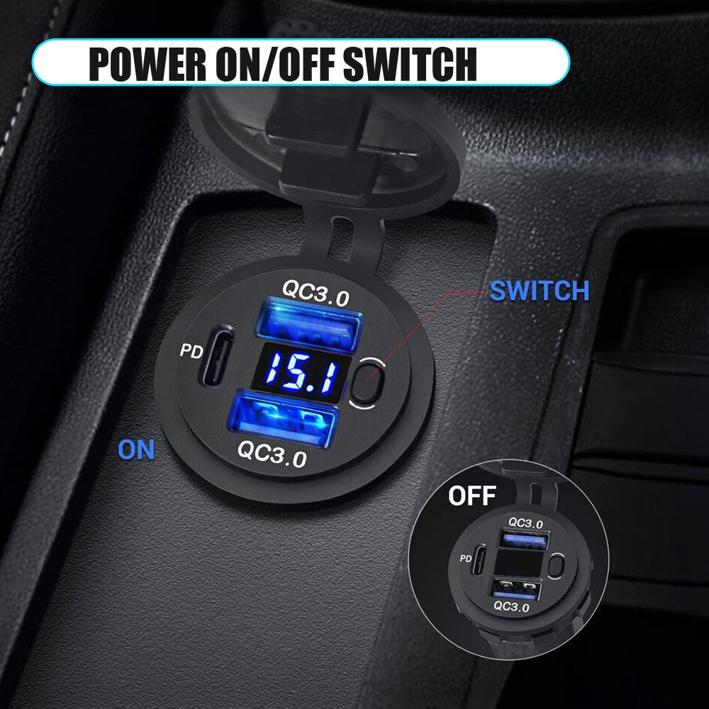 2-USB Type-C Car Charger Outlet Socket Adapter QC3.0 Fast Charging Accessories