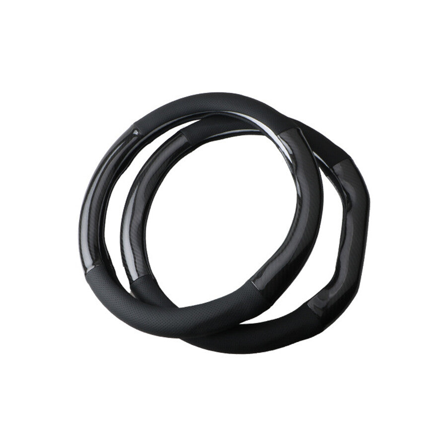1PC Car Steering Wheel Cover D Shape 38cm Black PU Leather Carbon Fiber Antiskid