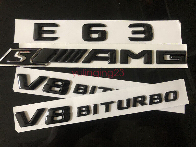 Gloss Black E63+ S AMG V8 BITURBO Trunk Badge Sticker for Mercedes-Benz