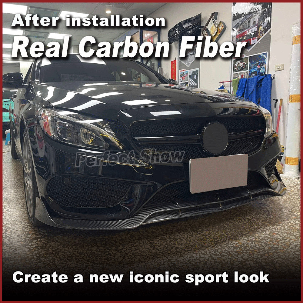 Fit for Benz W205 C63 Sedan 15-21 REAL Carbon Front Bumper Chin Lip Spoiler