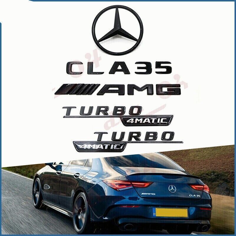 Gloss Black CLA35 AMG TURBO 4MATIC Rear Star Badge Set for Mercedes C118 2020+