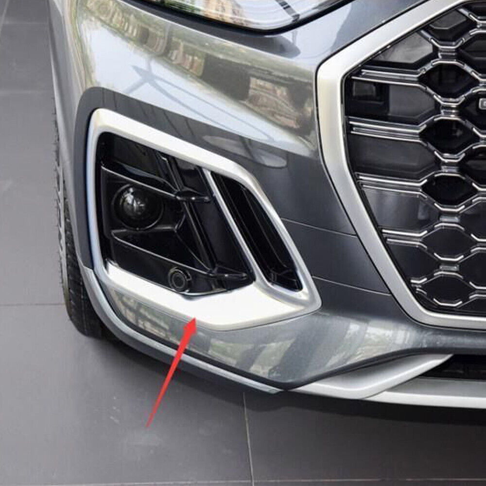 for Audi Q5 2021 2022 2023 Silver Fog Light Cover Mesh Grille Chrome Frame 2pcs