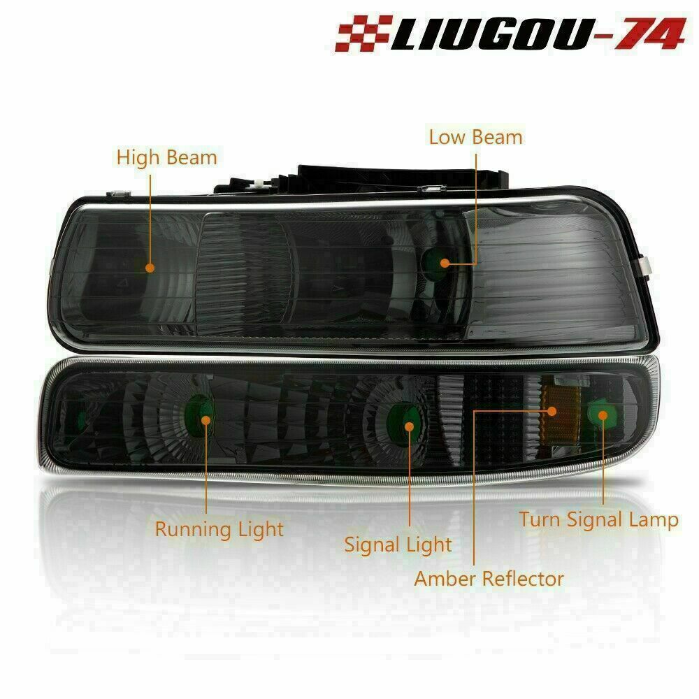 2 Pieces Fits 99-02 Silverado 00-06 Tahoe Suburban Headlights Headlights Bumper - v