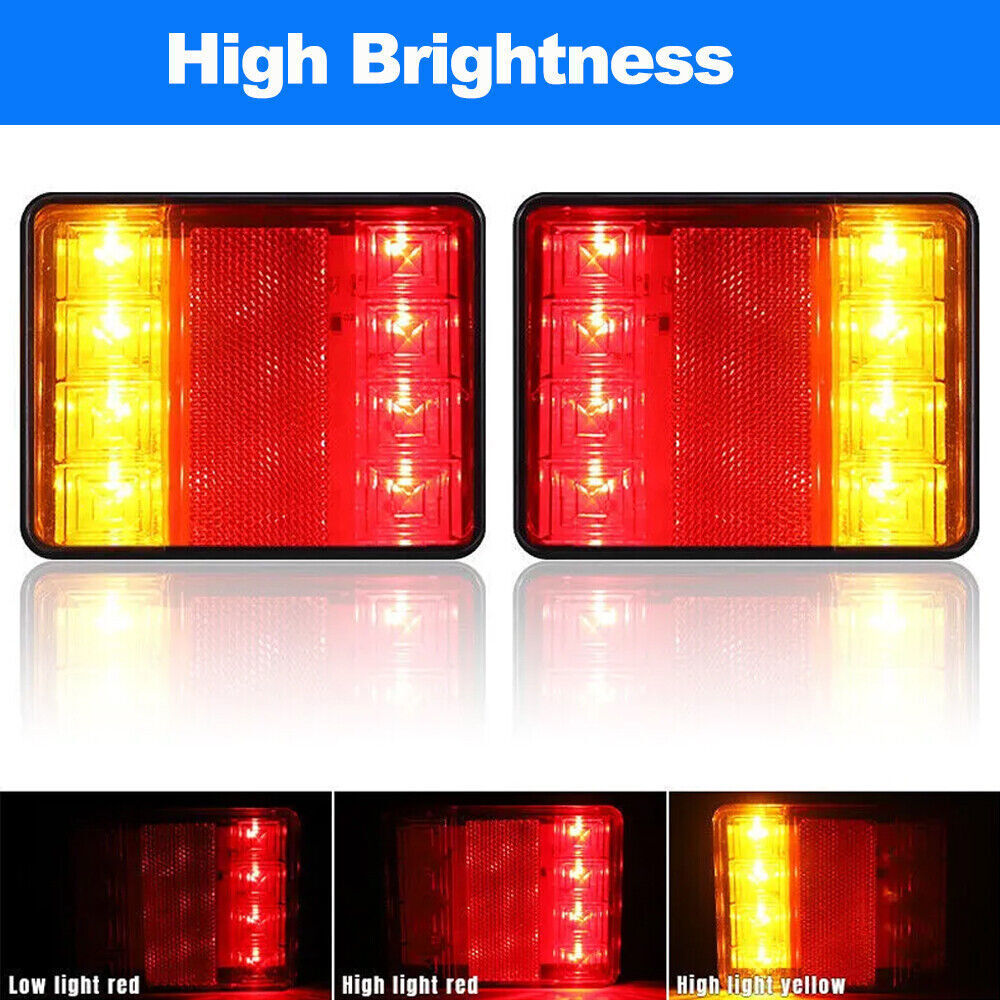 2 Pcs Square LED Truck Trailer Stop Turn Tail Brake Lights Waterproof 8-LED- v