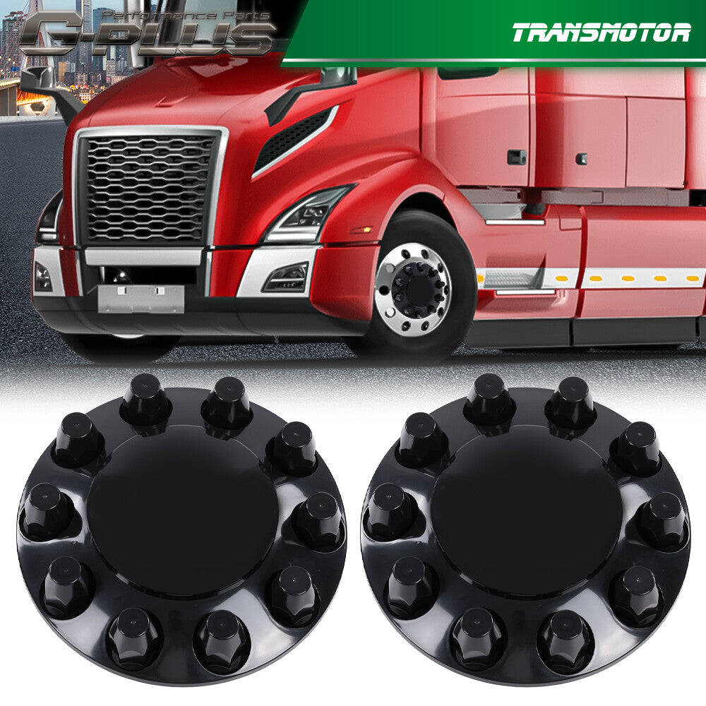 Brand New Front Wheel Covers 33mm Hub Axle Semi Truck ABS Plastic Satin Black 1 Pair - v