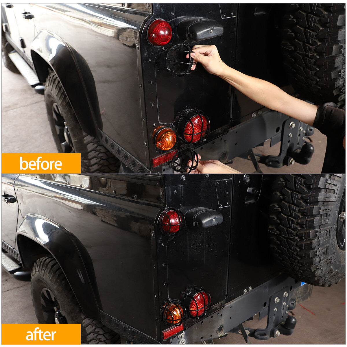 for Land Rover for Defender Series 2004-2019 rear lights and indicator guards, steel 6X