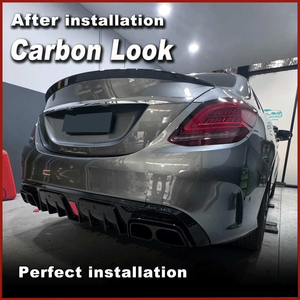 Carbon Look Rear Bumper Diffuser Exhaust Tip for Benz W205 C250 C43 C63 14-21