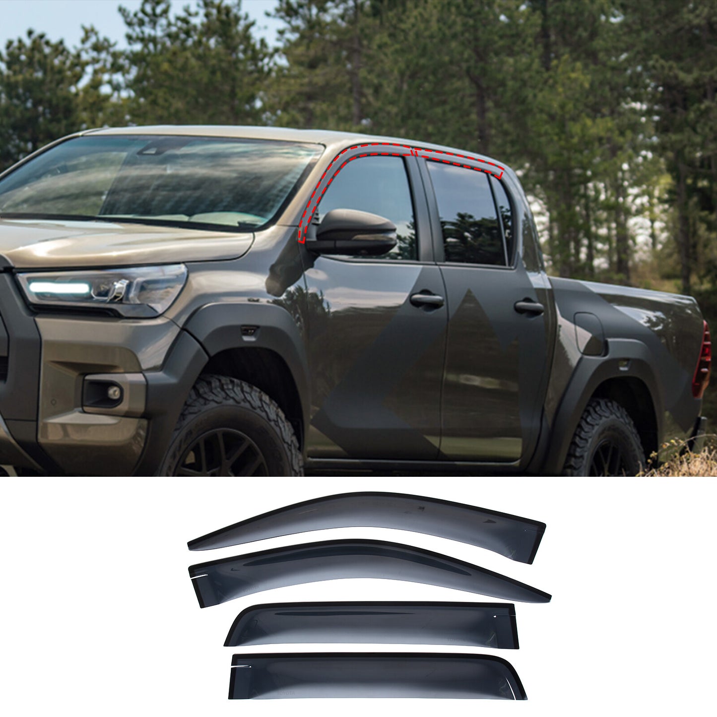 Side window vent sun visor sun rain wind guard ABS compatible with for Toyota Hilux Revo 2022-2023