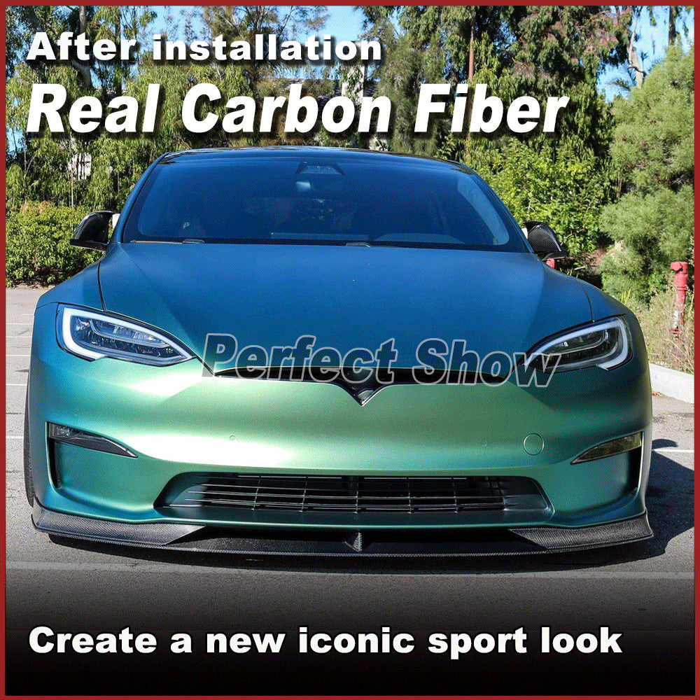 Fit for Tesla for Model S Plaid Real Carbon Fiber Front Bumper Lip Spoiler Splitters