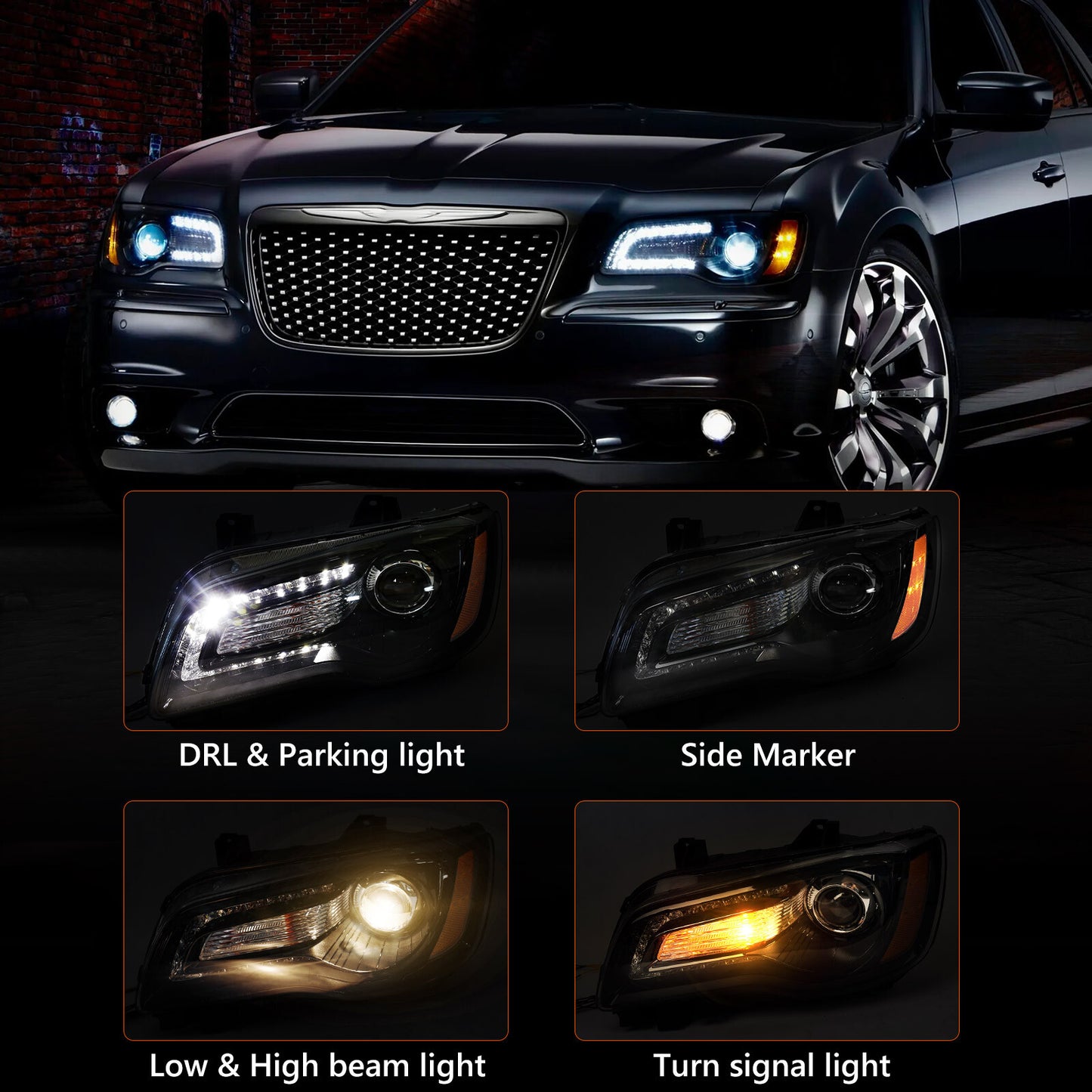 For 2011-2014 for for CHRysler 300 Black Halogen LED DRL Headlight Headlamp Driver Left v