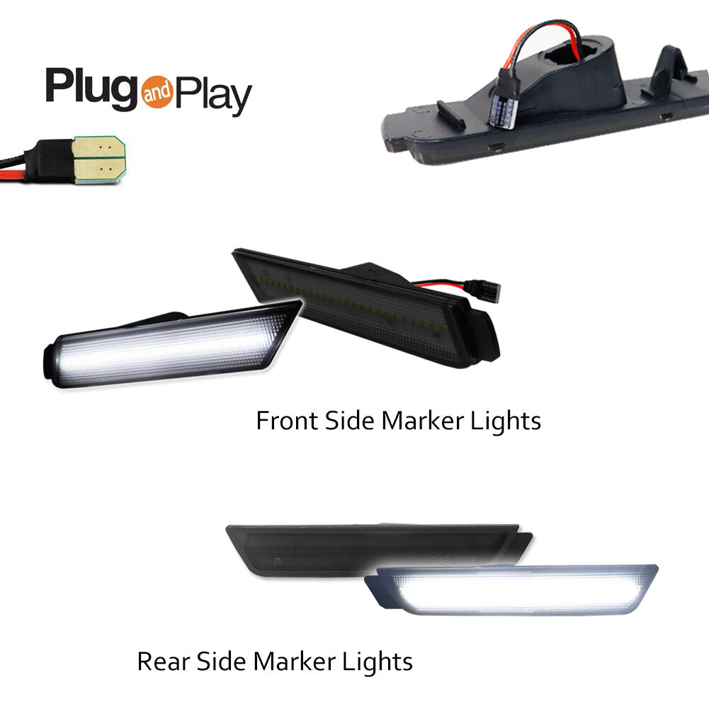White LED front and rear bumper side marker indicator lights for Camaro 10-15- v