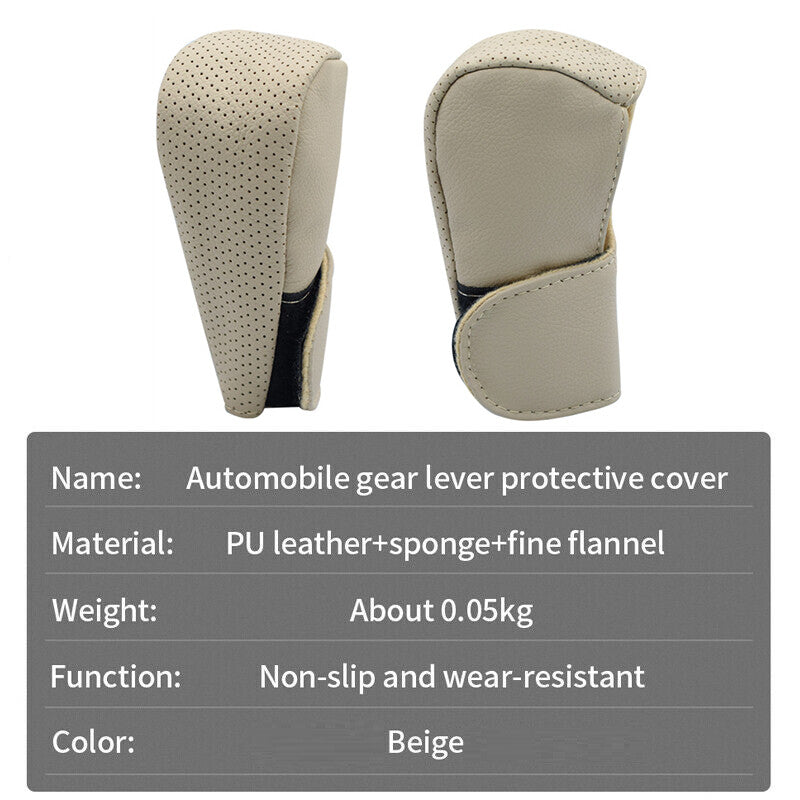 Beige No Slip Universal Auto Car Hand Gear Shift Knob Cover PU Leather Protector Q