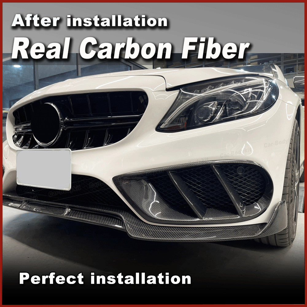 for Benz W205 Sport C43 REAL Carbon Front Bumper Grill Air Vent Fog Cover
