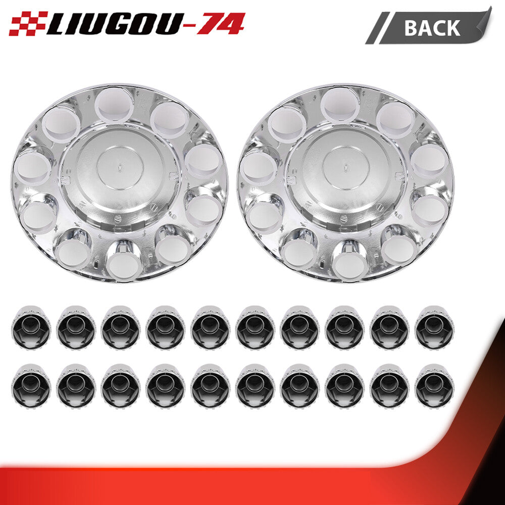 1 pair of front wheel covers, hub axles, semi-plastic ABS, 33mm nut covers, chrome alloy Q