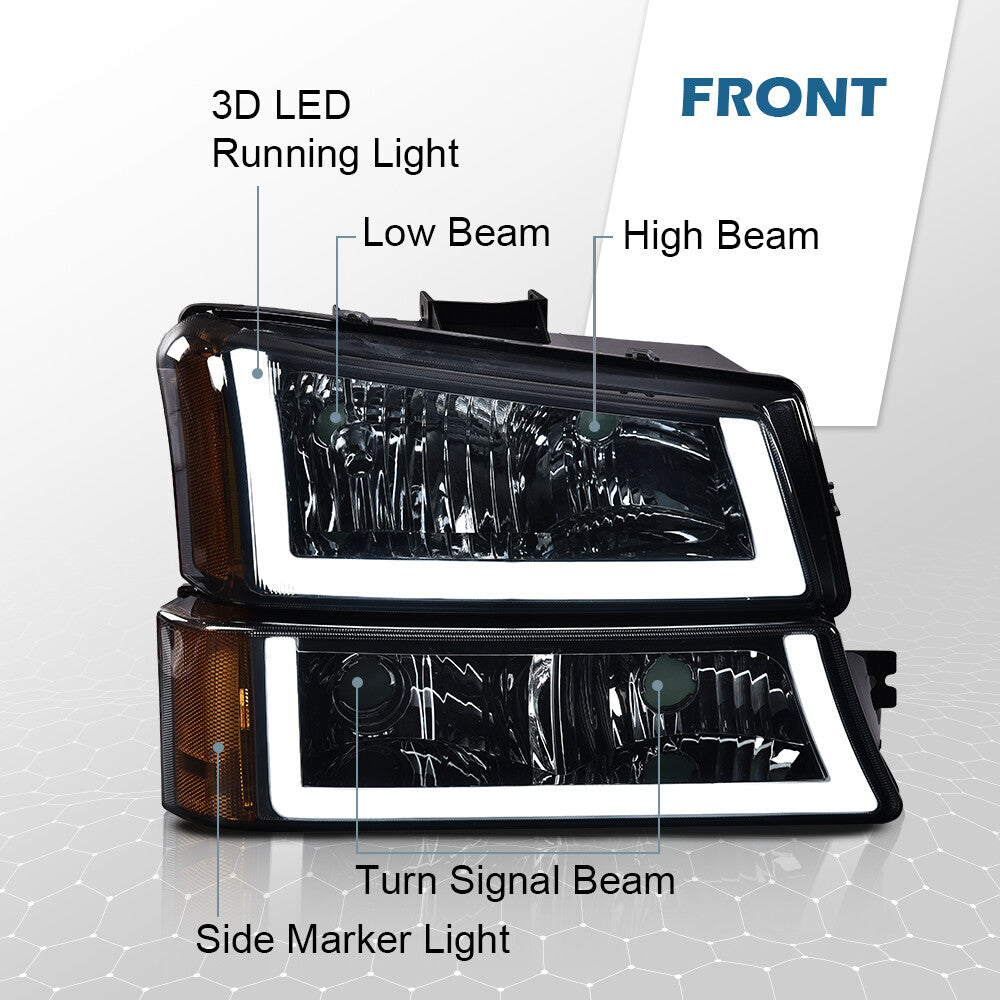 Fits 03-06 for Silverado Smoked/Amber Headlights/Lights with LED DRL- v