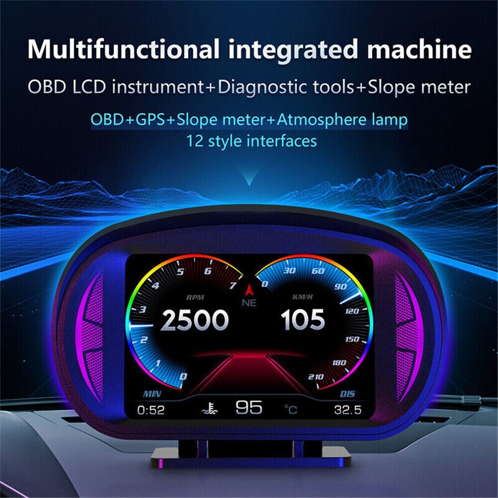 OBD2 Car Head Up Display HUD,GPS Digital Speedometer Overspeed Alarm Slope Meter n