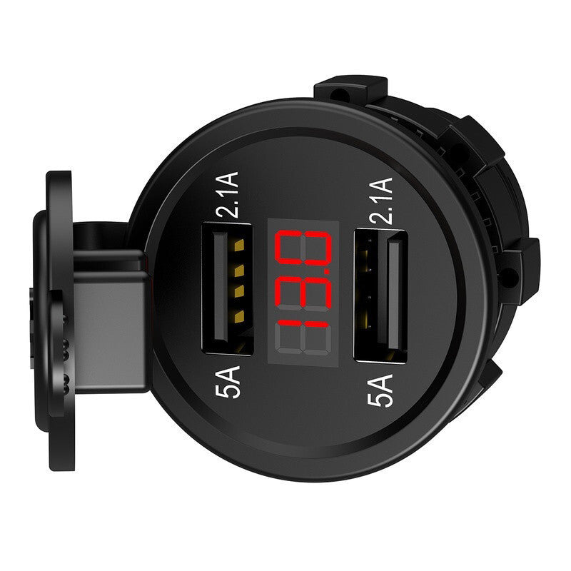 Waterproof Car Charger Dual USB Socket Adapter Charging With Red LED Voltmeter