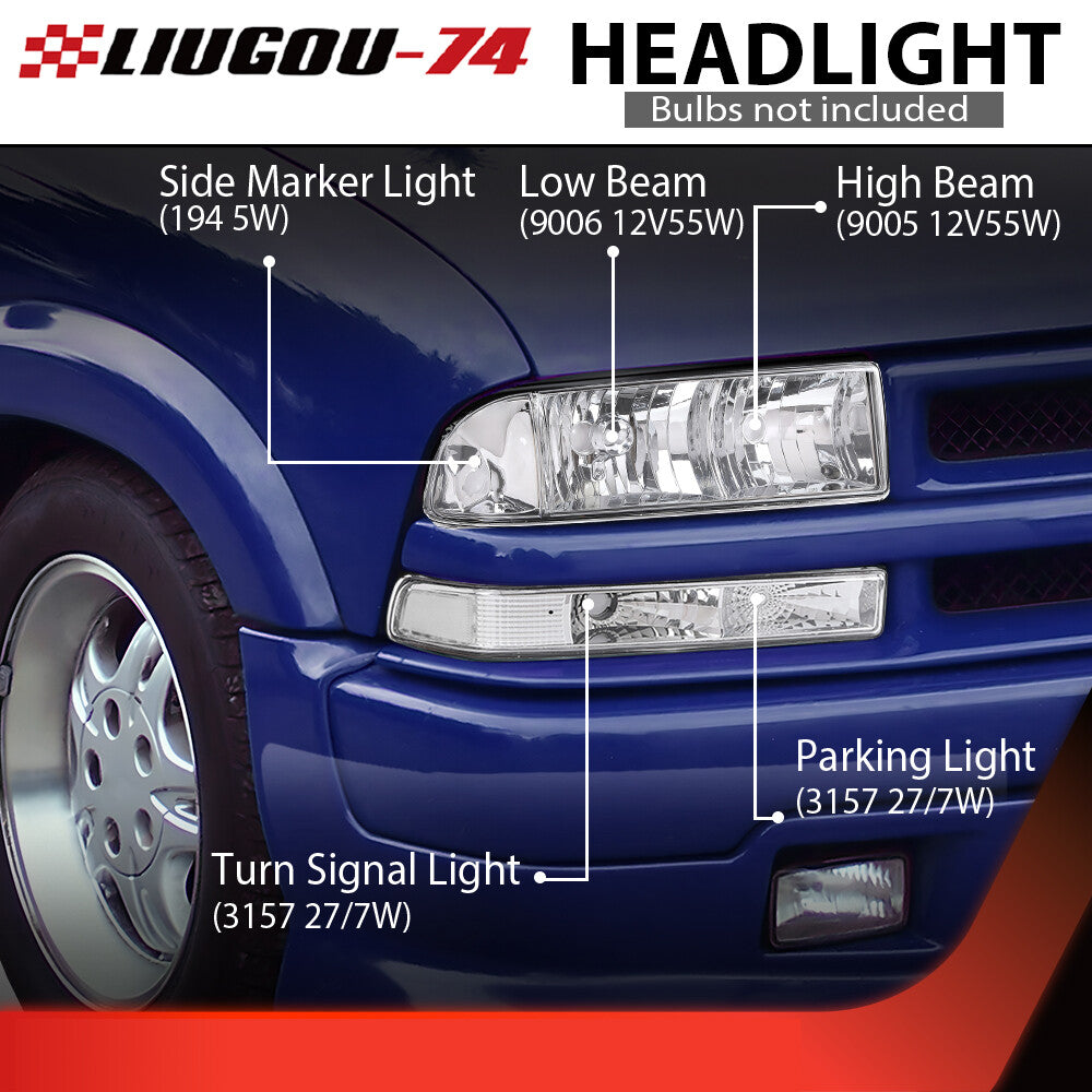 Fits 1998 - 04 for S10/BLAZER for CHRome Housing Clear Corner Headlight Assembly - v