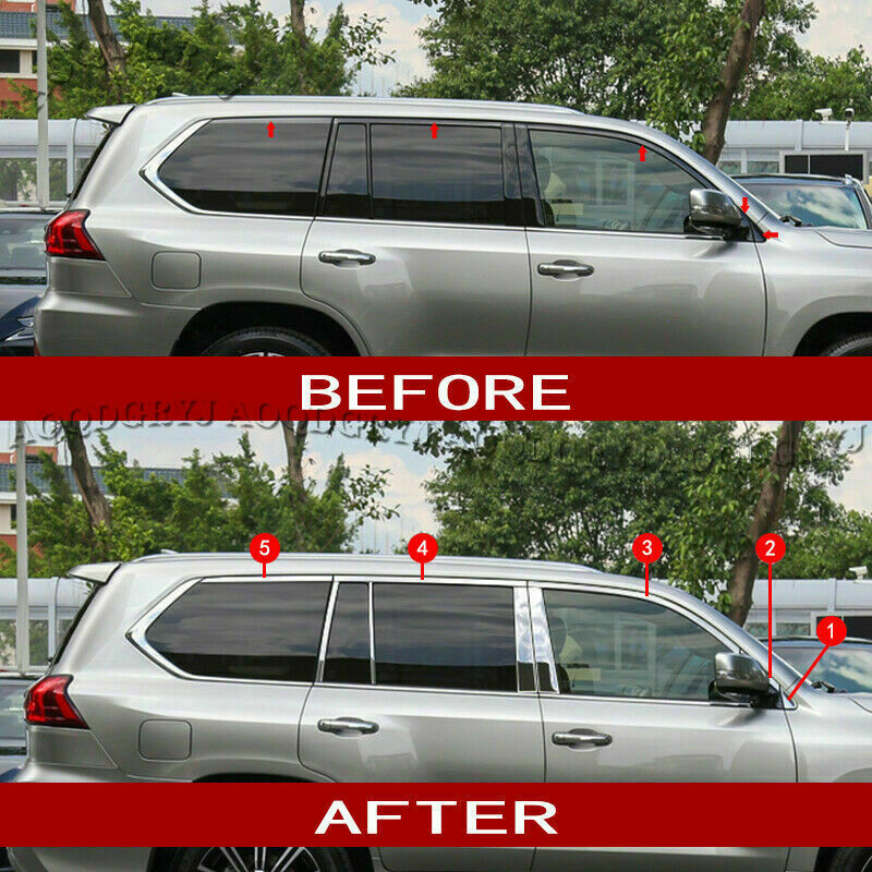 for LEXUS LX570 2016-2021 Chrome Steel Windows Strip Sill Molding Cover Trim 10p