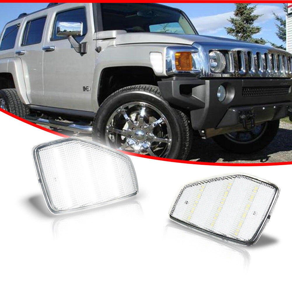 Pack Clear White LED Front Fender Side Marker Lights for 2006-10 for HUMMER H3- v