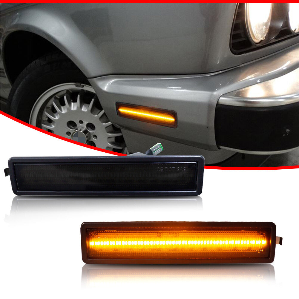 Smoke Lens Amber LED Front Bumper Side Marker Lights for 1984-91 for E30 3 - v