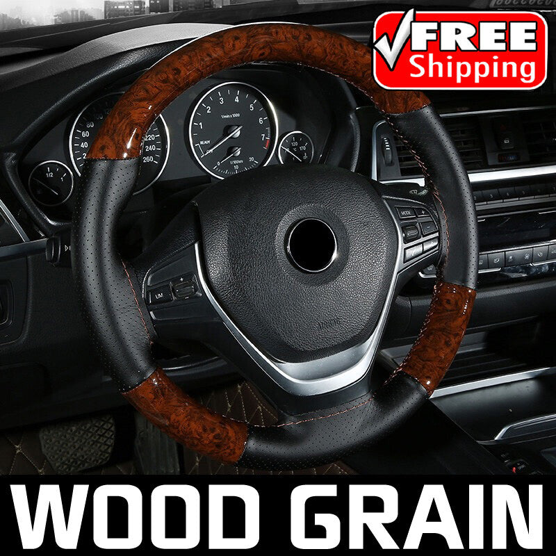 DIY Car Steering Wheel Cover Wood Leather With Needle Thread Vintage Accessories