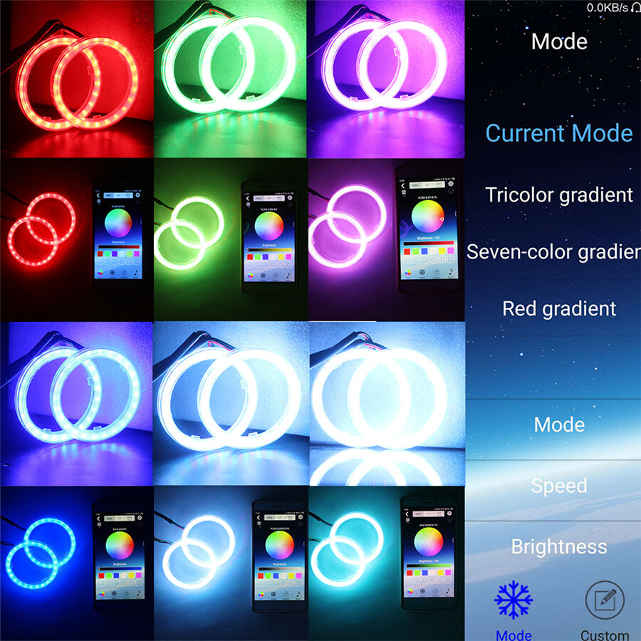 60mm Car Headlight Halo Rings RGB Eyes Light APP Control Wireless 2Pcs/Set Q