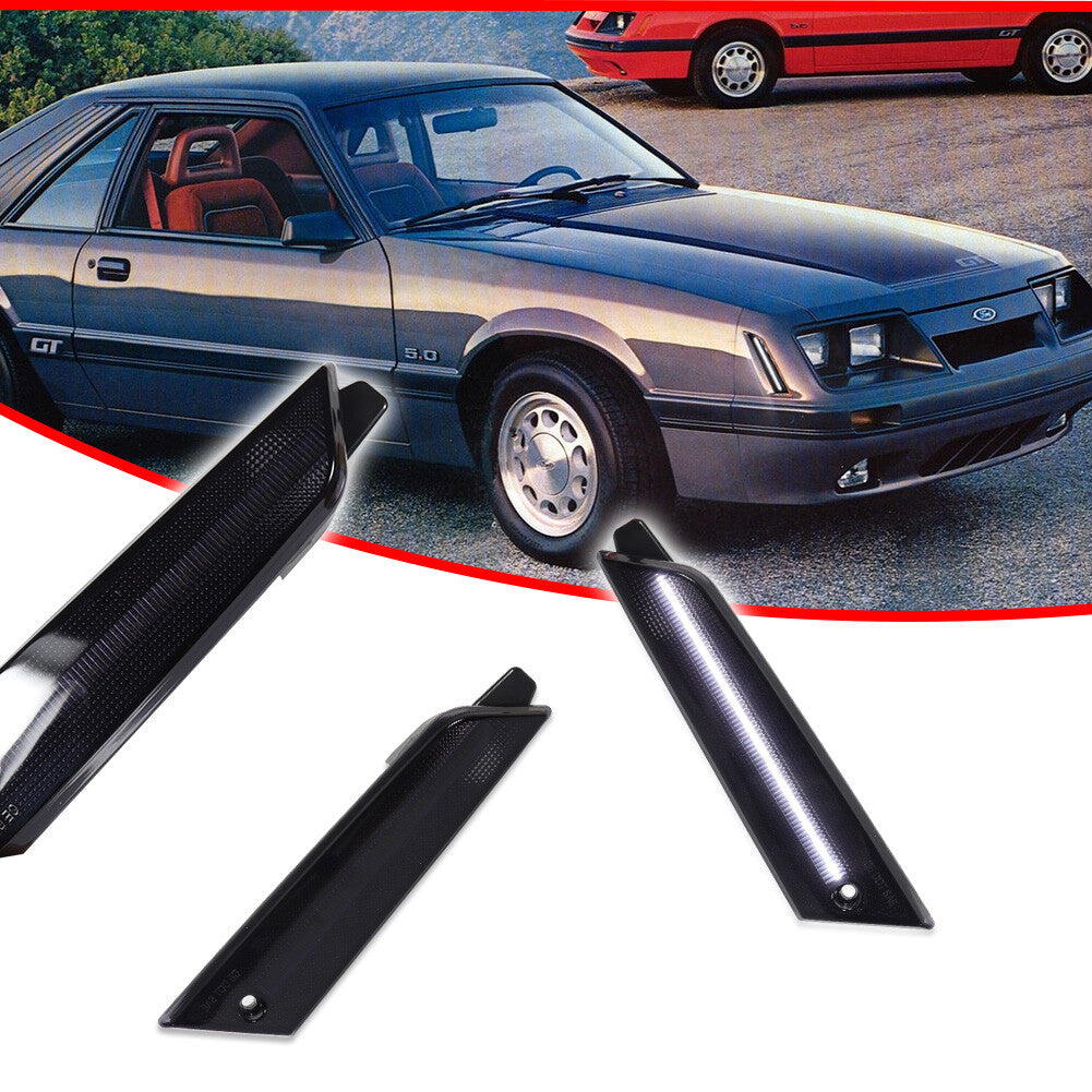 for for Mustang 1979 - 1986 Smoked Lens White LED Front Corner Side Marker Lights - v