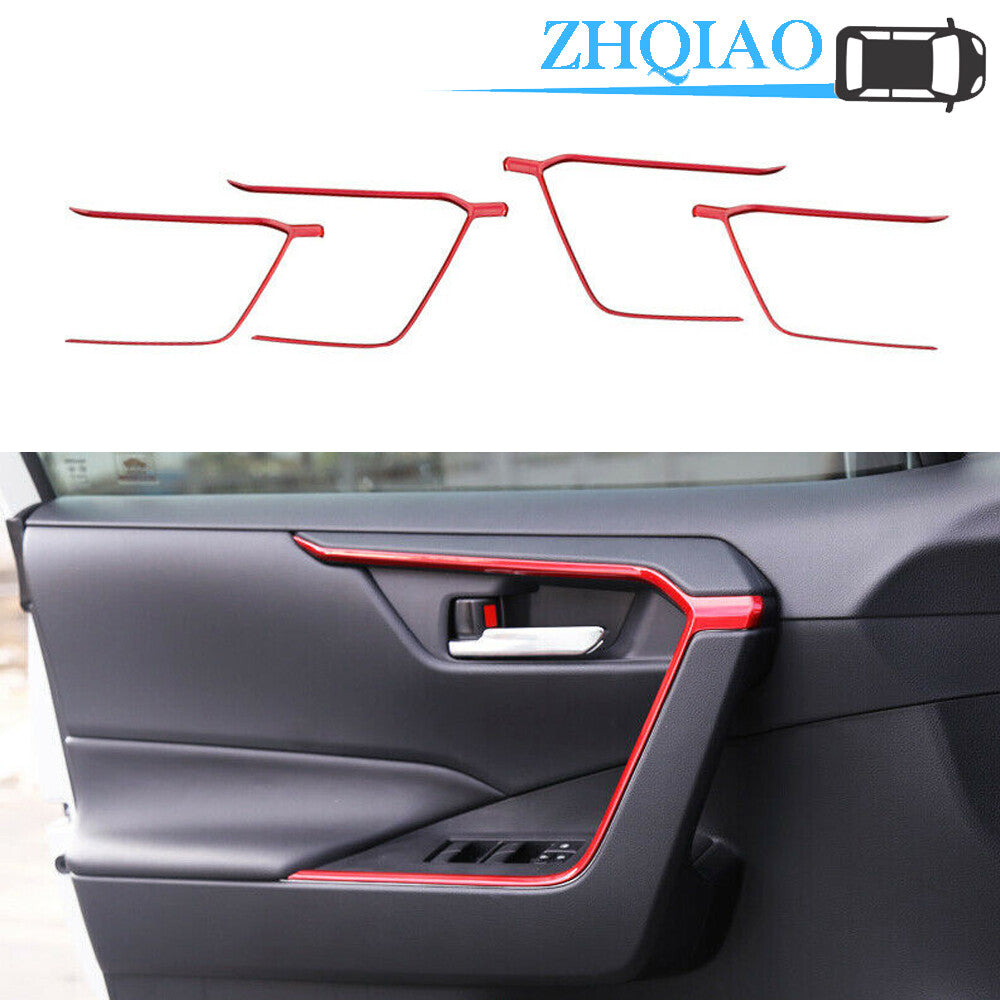 4pcs ABS Red Door Upper Armrest Stripe Cover Trim Fits for Toyota RAV4 2019-2020