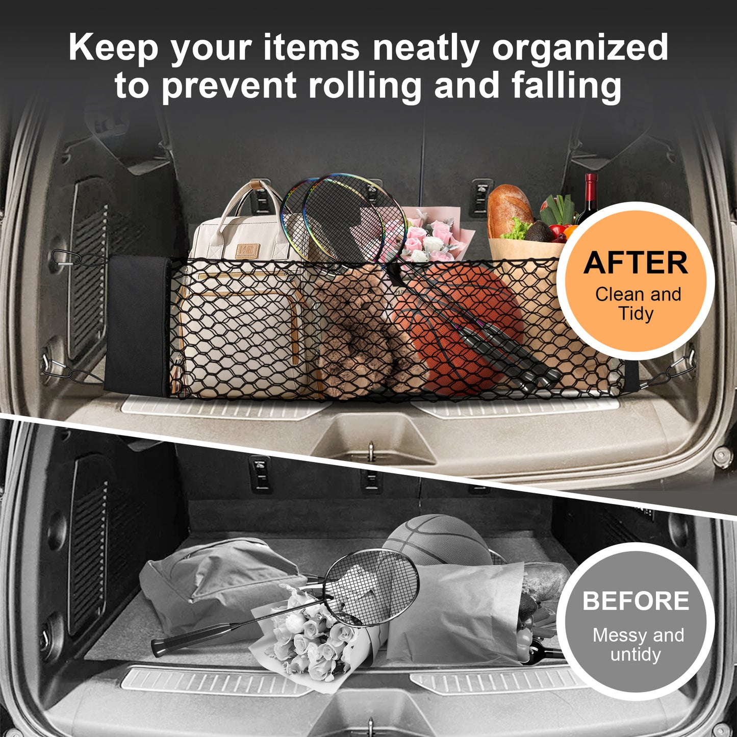 Rear trunk envelope-style mesh cargo net suitable for Tahoe Suburban 2015-2024. n