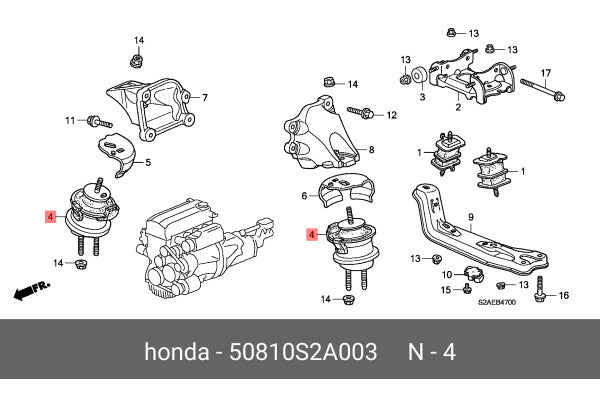 new for Honda 2000 - 2009 S2000 AP1 AP2 engine mounting rubber 50810-S2A-003 2 pieces