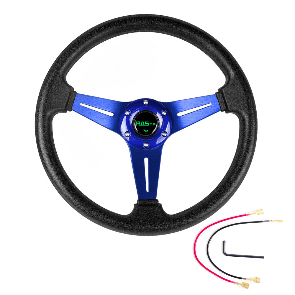 13.4x2.36 Drifting Steering Wheel Aluminum Deep Dish Gold PVC Leather Blue