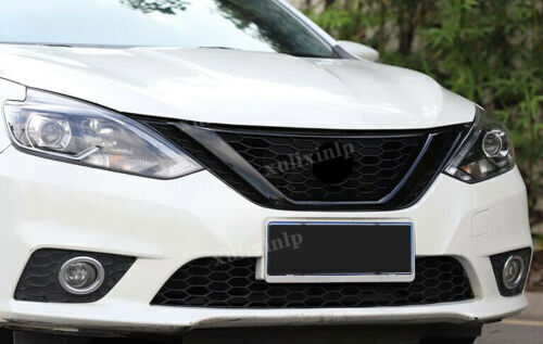 For 2016-2019 for Nissan Sentra Bright Black Front Grille Grill+Rear Door Lid Trims