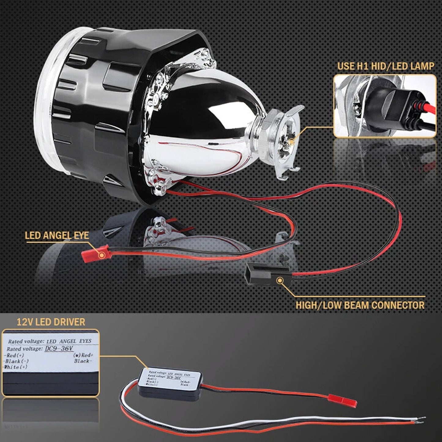 2X 2.5 RHD HID Bi-xenon Headlight Projector Lens White LED Angel Eye Retrofit