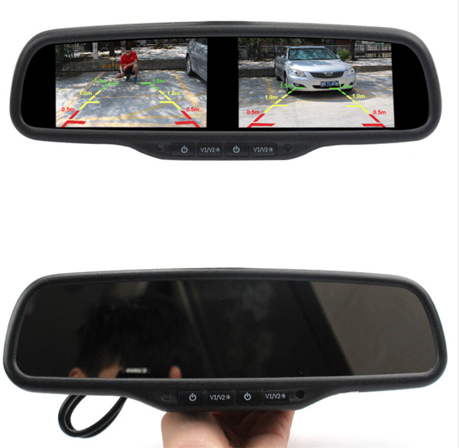 4.3Dual Screen Rear View Monitor Mirror 4CH HD TFT LCD Screen Universal Q