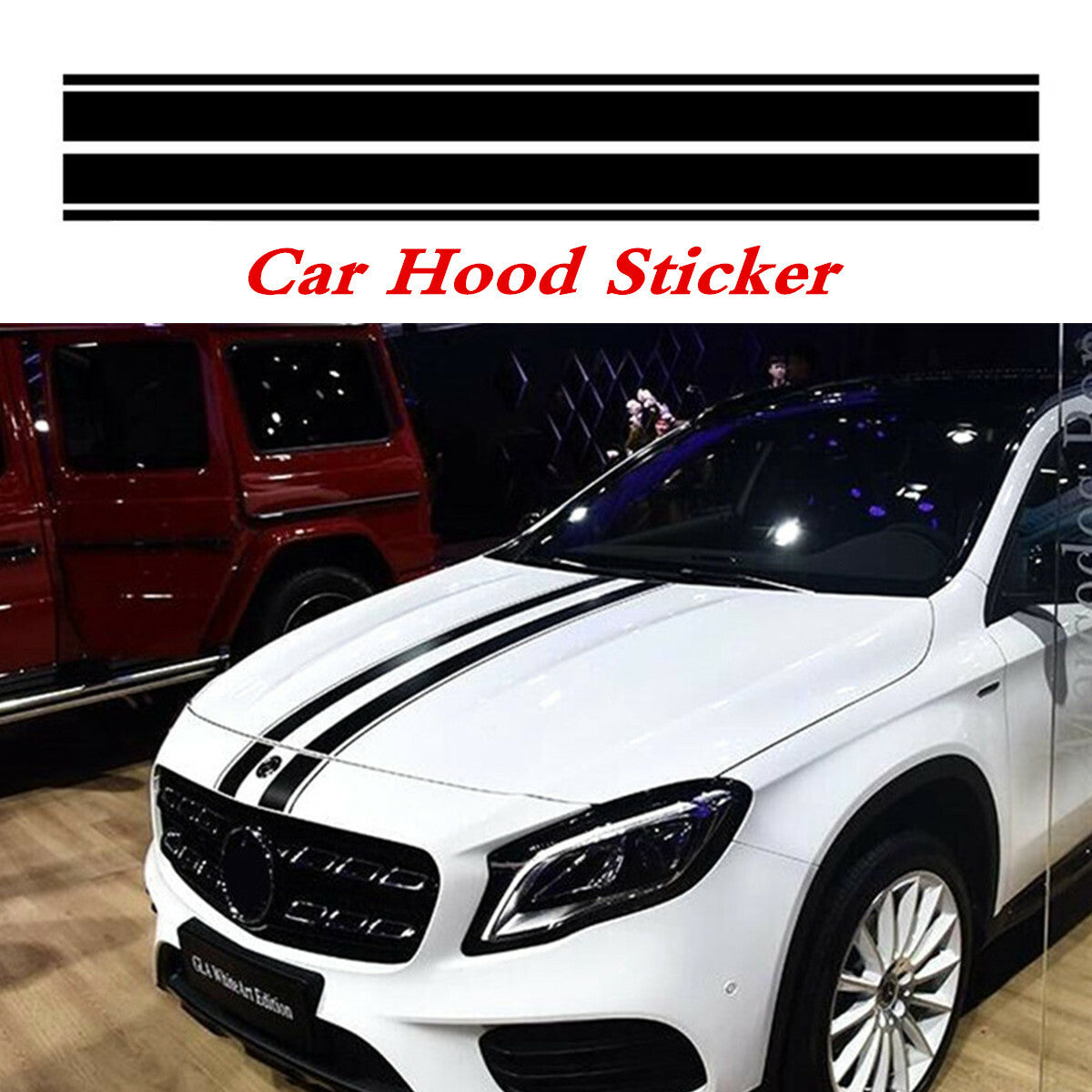 Front Hood Bonnet Car Racing Double Line Stripes Graphics Decal Vinyl Stickers