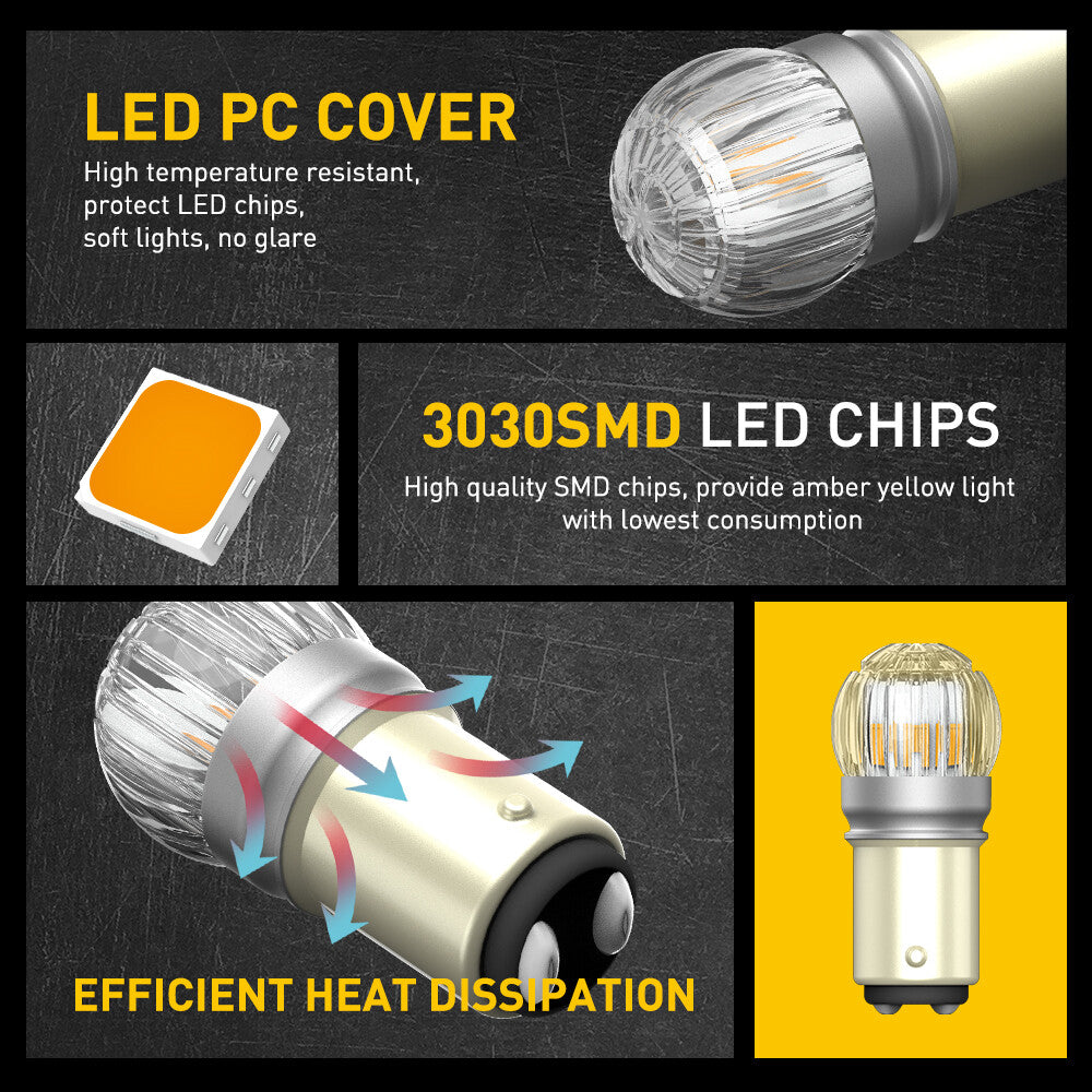 Limo Plus 2x 1157 7528 LED Turn Signal Flashing Side Marker Bulb Amber Bright - v