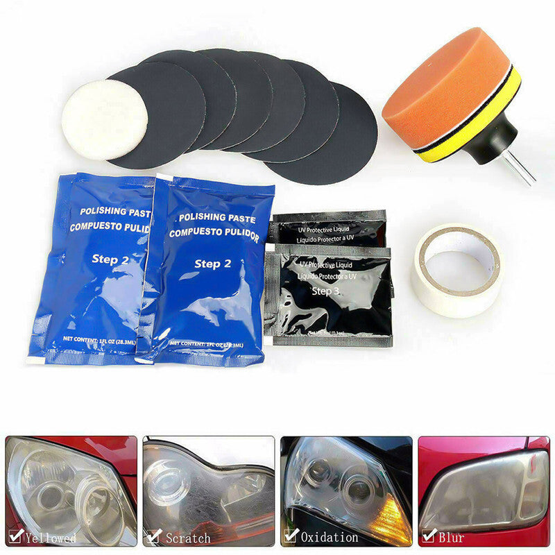 Car Headlight Lens Restorations Polishing Sanding Cleaner Repair Polish Tool Kit