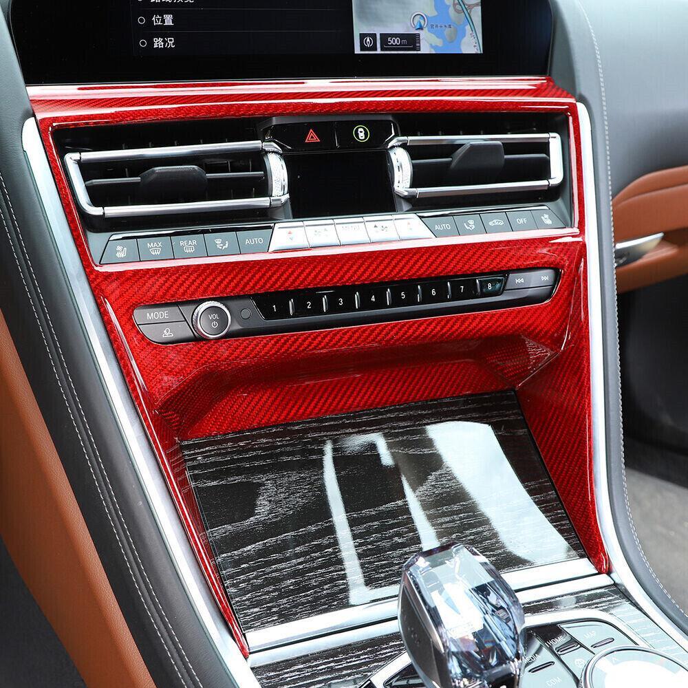 Central Control CD Switch Panel Trim for BMW 8 Series 2019-2022 Red Carbon Fiber