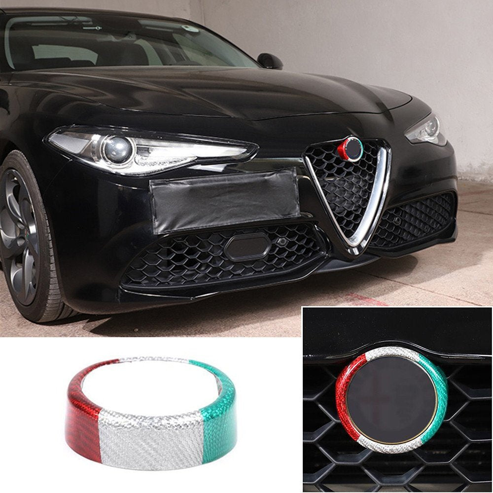 Carbon Fiber Front Logo Decorative Grille Cover for Alfa Romeo Giulia 2017-20