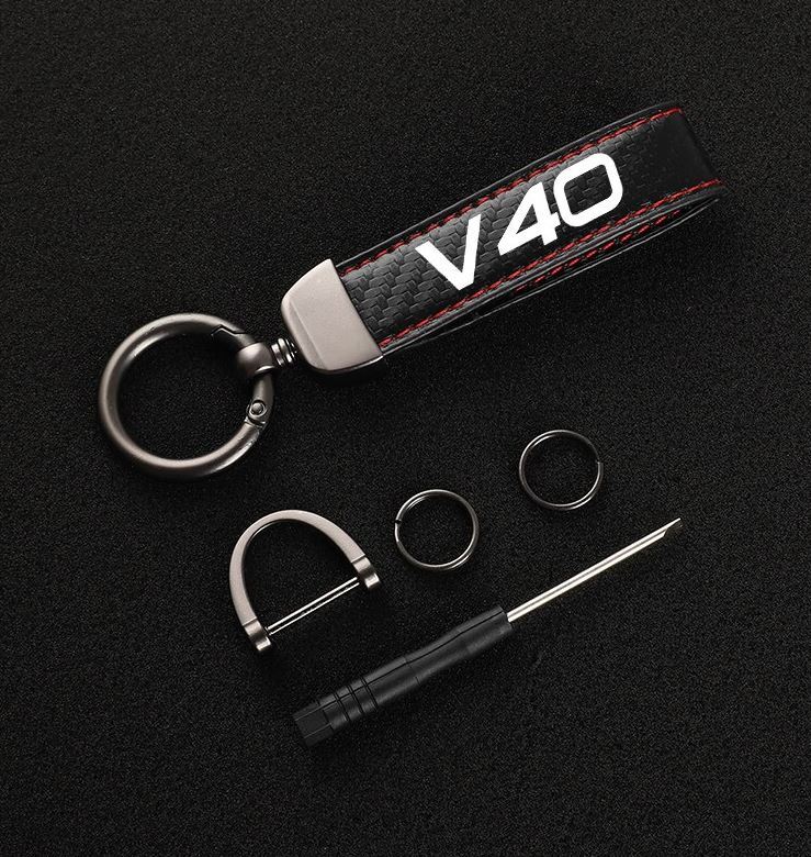 Suitable for V40 car keychains, key rings, key fobs, car accessories, black and red