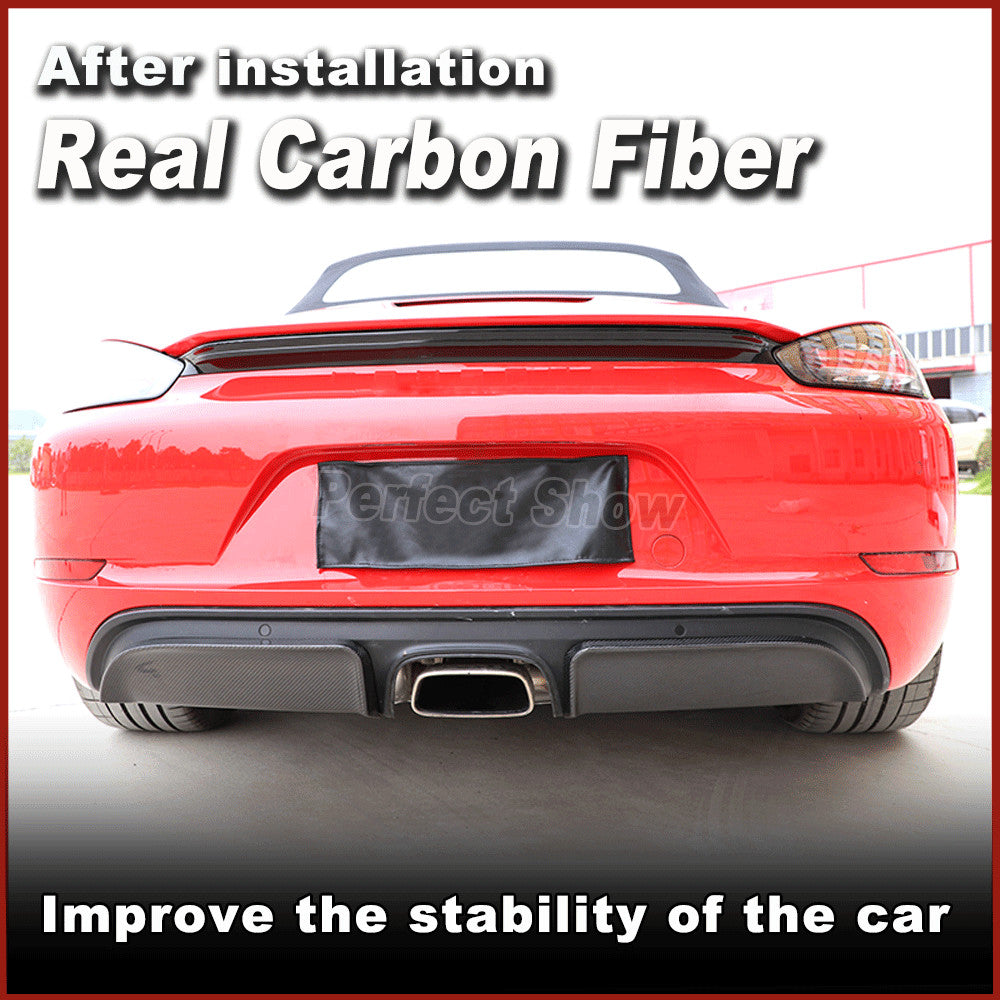 Fit for Porsche 718 Cayman REAL CARBON Rear Bumper Diffuser Splitters